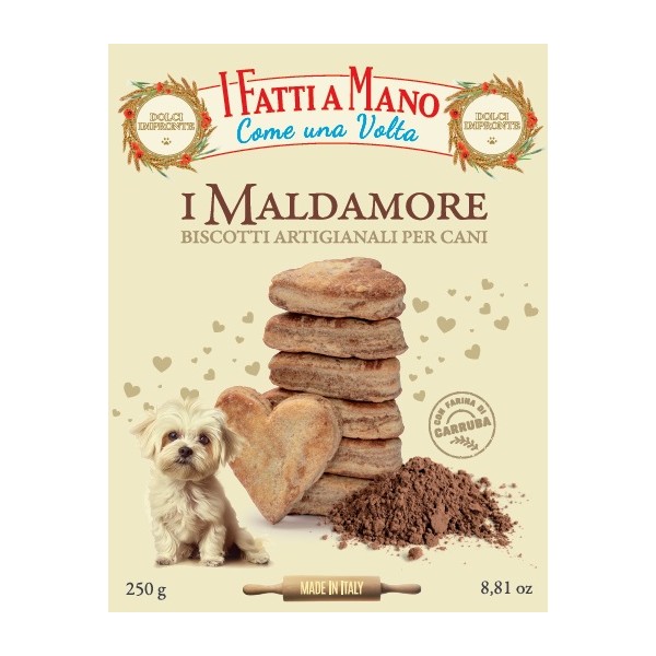 Dolci Impronte – Hand-Made – Maldamore – Pack of 6 Boxes Shortbread Cookies with Carob – 250g