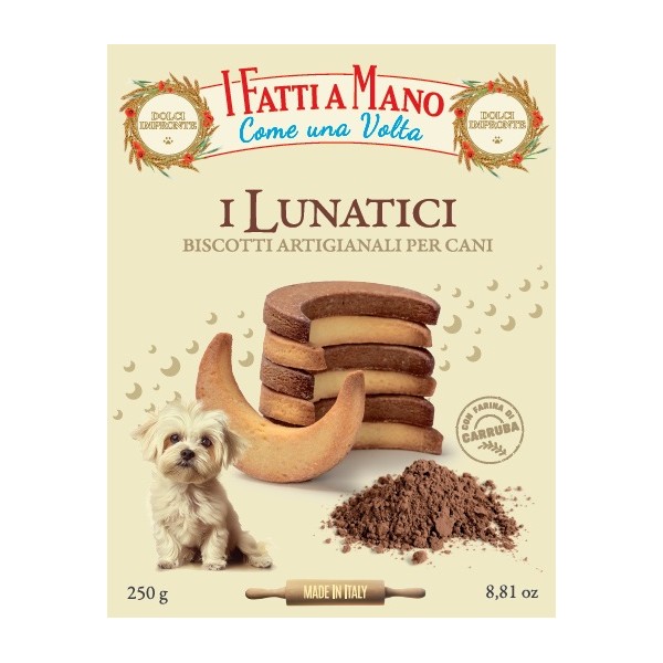 Dolci Impronte – Fatti a Mano – Lunatici - Confezione 6 Scatole Biscotti Frolla con Carruba - 250 gr