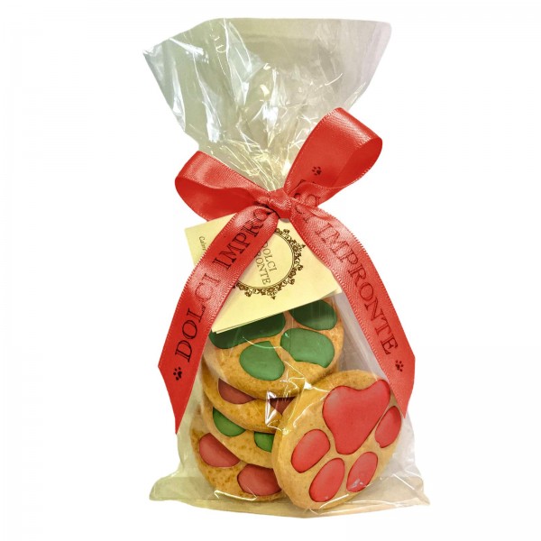 Dolci Impronte  Xmas Paws  5 Biscotti fatti a mano - Zampe rosso e verde - 100g