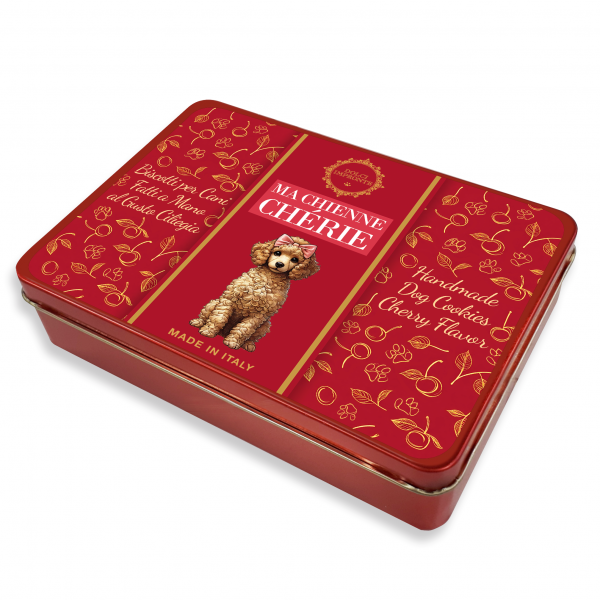 Dolci Impronte - Trilogy Collection - Ma Chienne Chérie - Cherry-Flavored Biscuits 150g - Tin Box. - 3 Box package